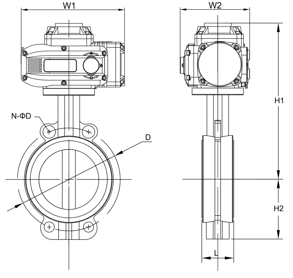 Quick-opening Electric Butterfly Valve 2 Size Drawing of Wafer Type Electric Butterfly Valve