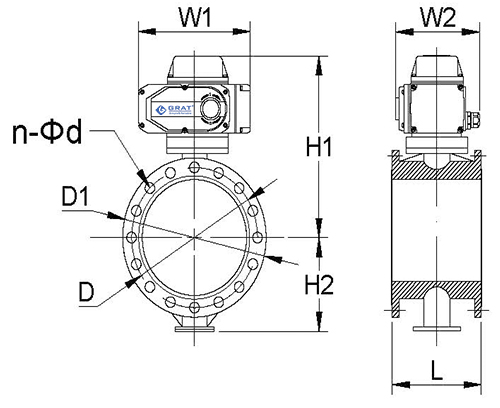 Electric Ventilation Butterfly Valve 4 电动通风蝶阀安装尺寸图