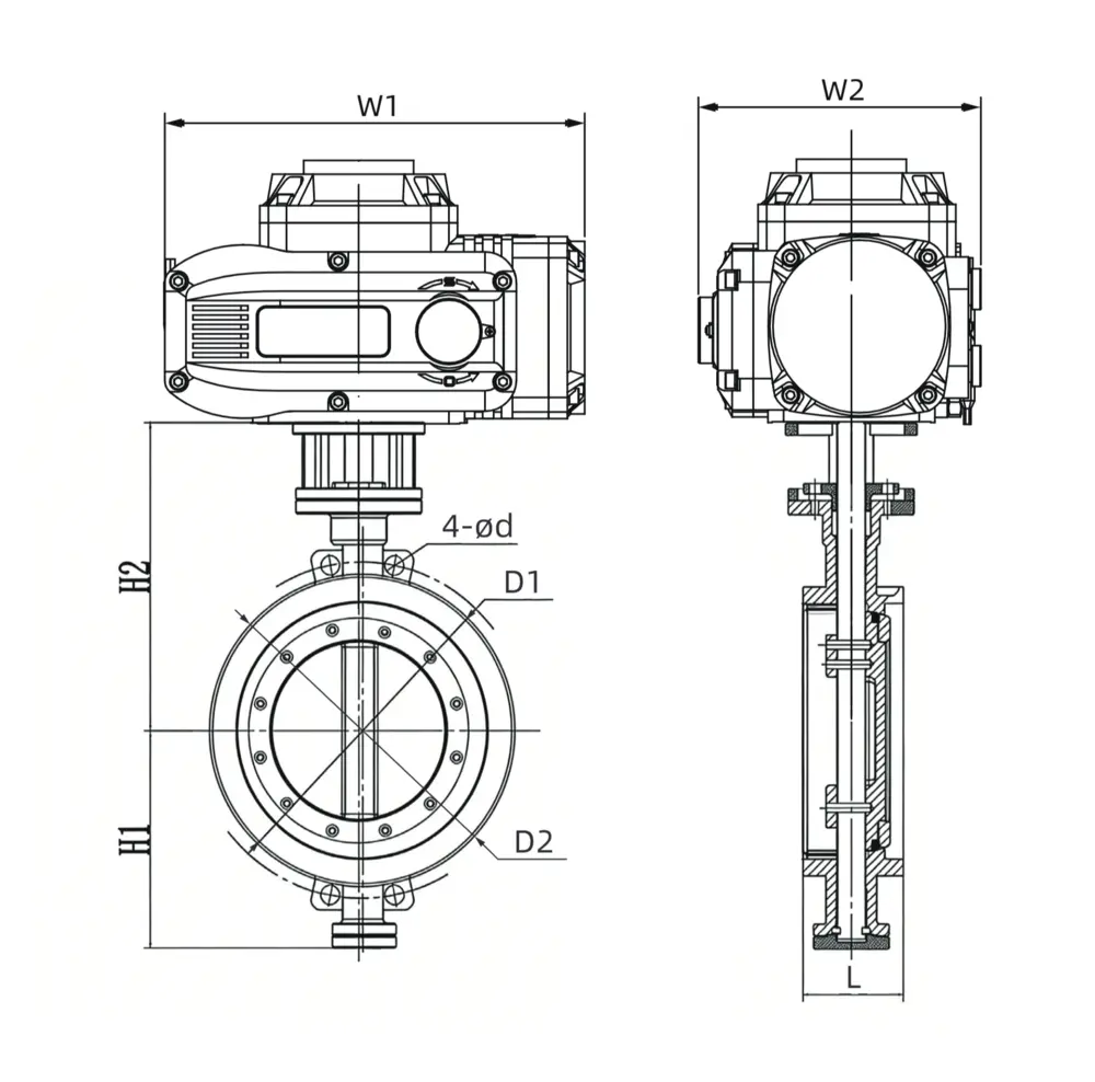 Explosion-Proof Electric Hard-Sealed Butterfly Valve 9 Explosion proof Flanged Hard seal Butterfly Valve Dimension Drawing