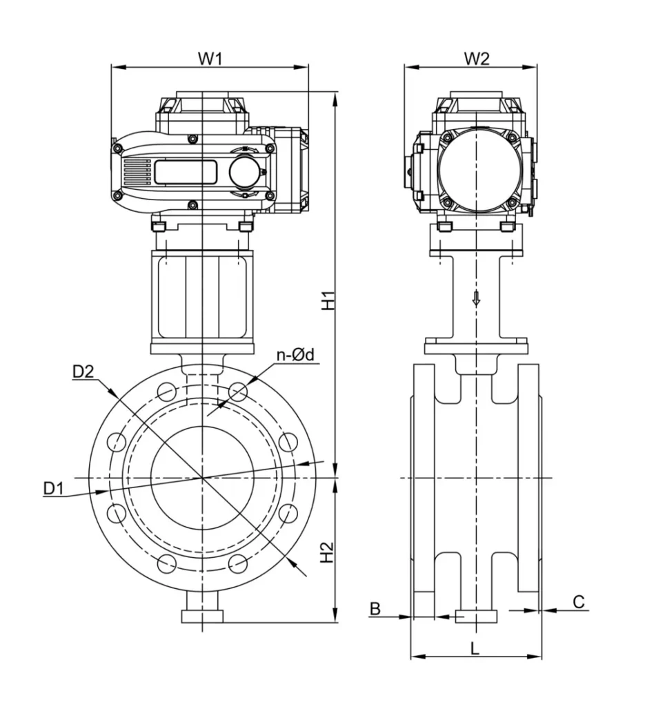 Explosion-Proof Electric Hard-Sealed Butterfly Valve 8 Explosion proof Hard sealed Wafer Butterfly Valve Dimension Drawing