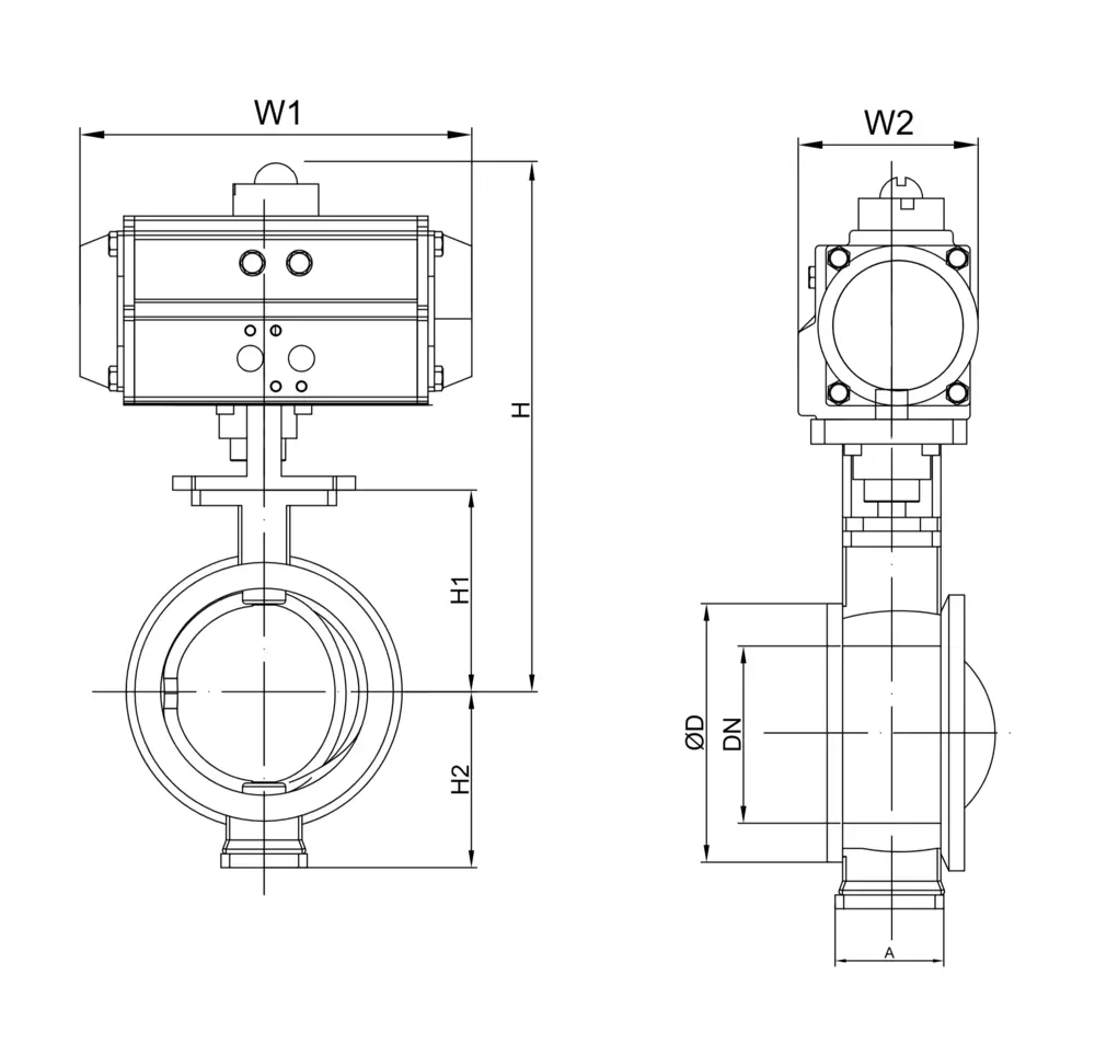 Pneumatic V-port Control Valve 4 气动对夹式v型球阀尺寸图