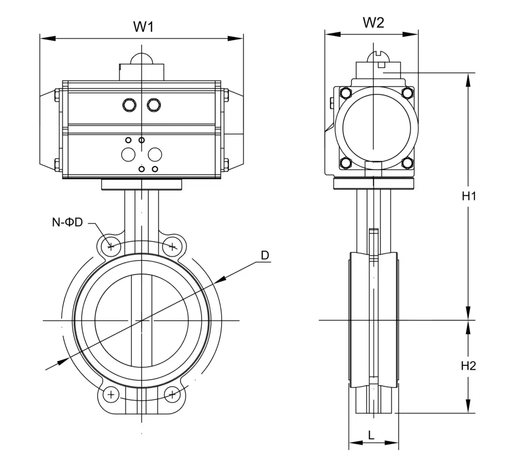Pneumatic Soft-sealed Butterfly Valve 9 气动对夹蝶阀尺寸图