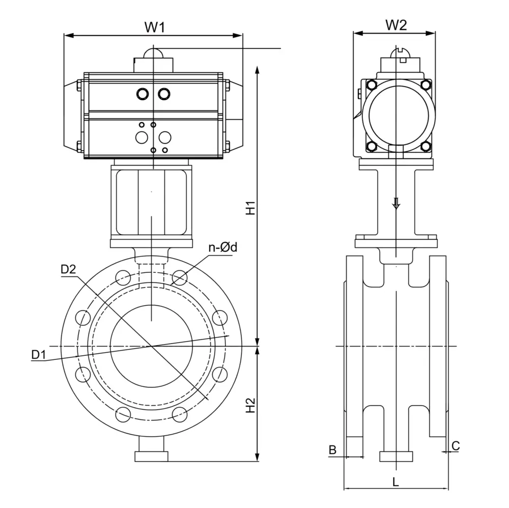 Pneumatic Hard Seal Butterfly Valve 10 气动法兰硬密封蝶阀尺寸图