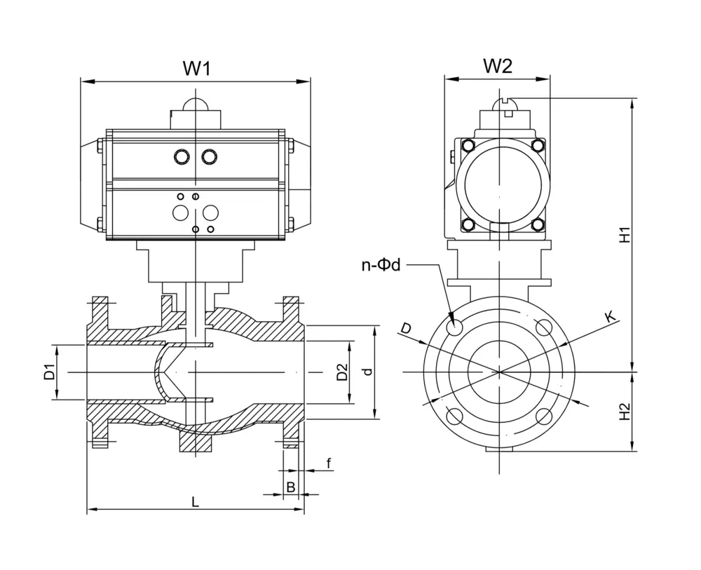 Pneumatic V-port Control Valve 5 气动长法兰v型球阀尺寸图