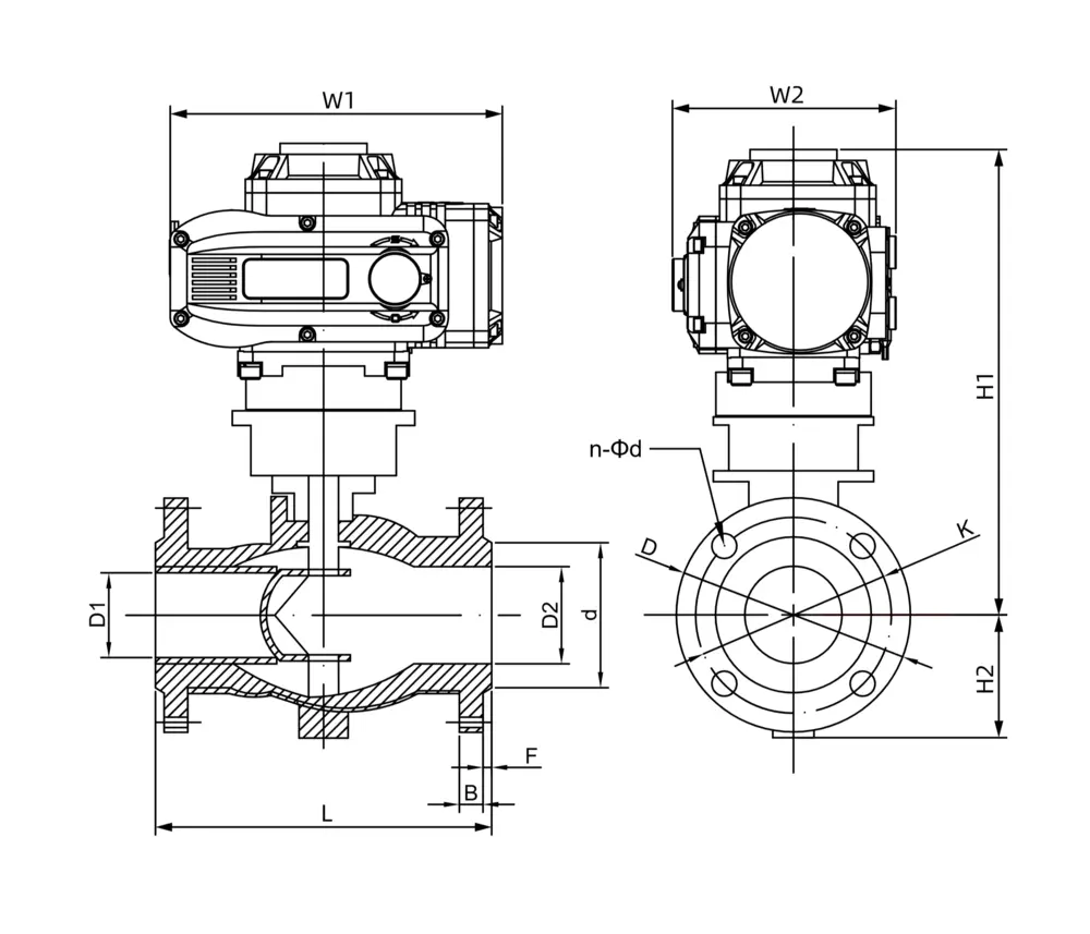 Explosion-proof Electric V-port Control Valve 5 防爆长法兰v型球阀尺寸图