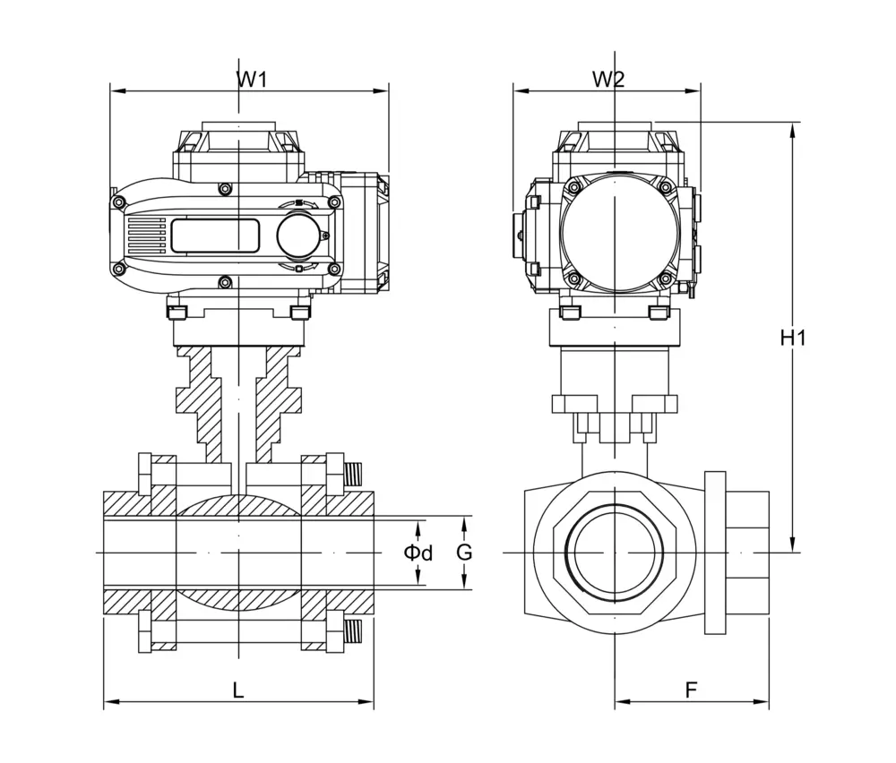 Explosion-proof Electric Three Way Ball Valve 10 防爆电动内螺纹三通球阀尺寸图