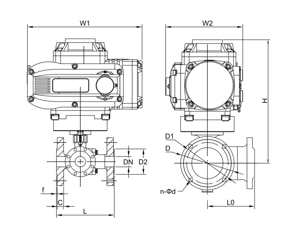 Explosion-proof Electric Three Way Ball Valve 9 防爆电动法兰三通球阀尺寸图
